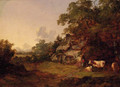 Figures before a Cottage in a wooded landscape - John Dearman