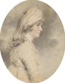 Portrait of Miss Ellis, half-length, in a white dress and headscarf - John Downman