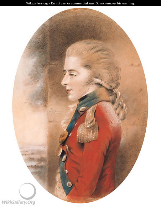 Portrait of an officer, half-length, facing left, in a scarlet uniform, possibly Prince Edward Augustus, Duke of Kent - John Downman