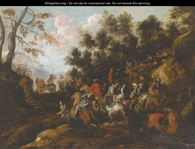 A military skirmish in a wooded pass - Joachim Faber