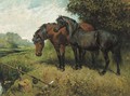 Ponies on a riverbank - John Emms