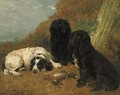 Midday Rest - spaniels with rabbits in a landscape - John Emms