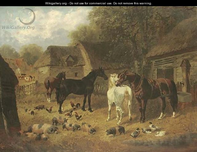 Horses, pigs and ducks outside a stable - John Frederick Herring, Jnr.