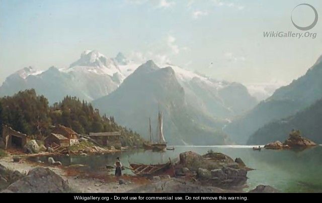 A Norwegian fjord landscape - Johannes-Bertholomaus Dutntze