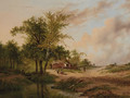 A wooded landscape with peasants at work near a cottage - Johannes Warnardus Bilders