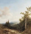 A shepherd on a mountain path, a valley beyond - Johannes Warnardus Bilders