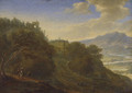 A Rhenish landscape with figures on a path, a mansion beyond - Johannes Vorstermans