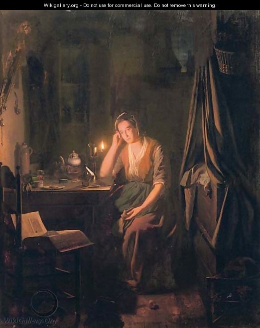 A seated lady by candlelight - Johannes Rosierse
