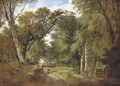 A wooded landscape with figures resting on a track - John Berney Ladbrooke