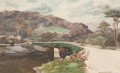 Figures walking on a bridge over the River Wakeham, Dartmoor - John Baragwanath King