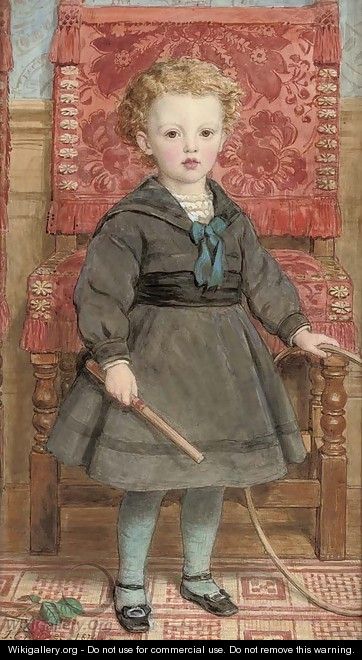 Portrait of Arthur Hill, 6th Marquess of Downshire (1871-1918), full-length, with a hoop and stick, in front of a Jacobean chair - John Collingham Moore