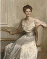 Portrait of Mary Frances Wilson, seated three-quarter-length, in a white dress, in an interior - John Maler Collier