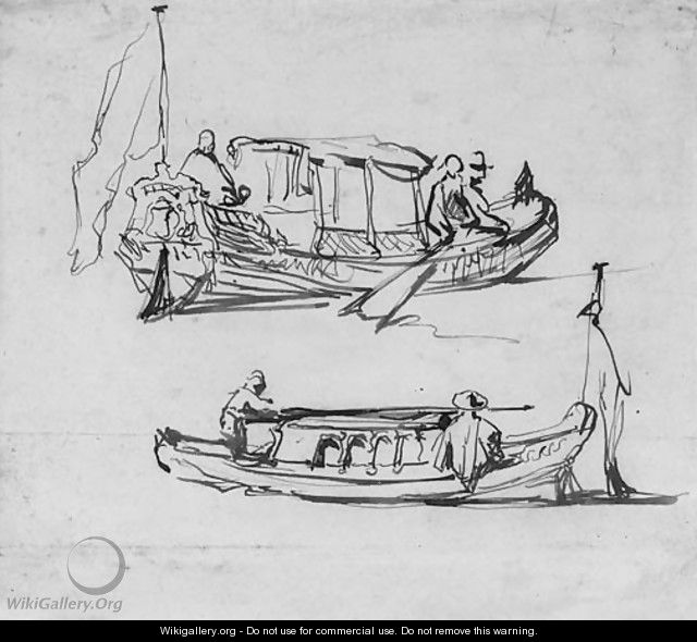 Two studies of historical yachts - Johannes Bosboom