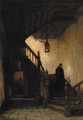 Kloostertrap te Boxmeer a monk descending a staircase - Johannes Bosboom
