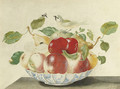 Still life with a bird and insects on a Delft bowl - Johanna Helena Herolt Graff