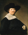 Portrait of a Gentleman, half-length, wearing a black costume with a white lace collar and a black hat - Johannes Cornelisz. Verspronck