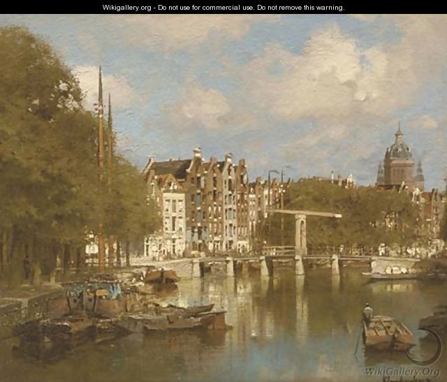 The Waals Eilandsgracht with the St. Nicolaas church beyond, Amsterdam - Johannes Christiaan Karel Klinkenberg
