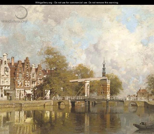 The canal Verdronkenoord with the Accijnstoren, Alkmaar - Johannes Christiaan Karel Klinkenberg