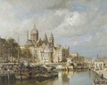 A bustling Prins Hendrikkade with the St. Nicolaas church and the Schreierstoren, Amsterdam - Johannes Christiaan Karel Klinkenberg