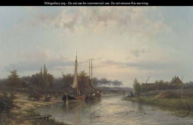 Unloading the riverbarges in summer - Johannes Hermanus Koekkoek