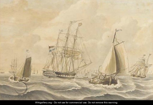 The Dutch barque Cornelia off a fleet anchorage - Johannes Hermanus Koekkoek