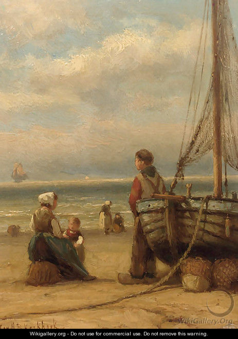 Fisherfolk on the beach - Johannes Hermanus Koekkoek