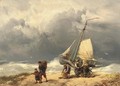 Fisherfolk on a windswept beach - Johannes Hermanus Koekkoek