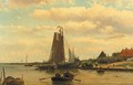 A sunny day with fisherfolk setting out fish traps - Johannes Hermanus Koekkoek