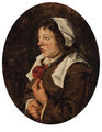 A young peasant woman, half-length, in a brown dress and a white cap - Jan or Johannes Hals