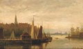 View of a harbour town at dusk - Johannes Frederik Hulk