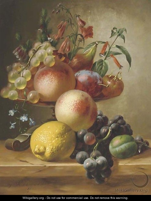 Still life with fruit on a ledge - Johannes Jun Reekers
