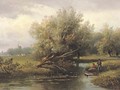 Anglers on a riverbank - Johannes Pieter Van Wisselingh