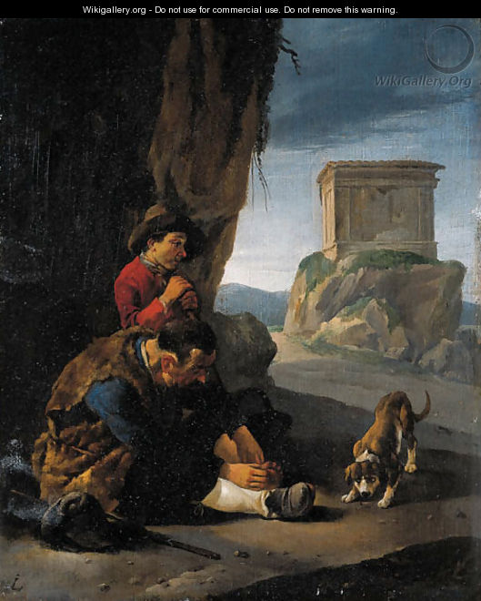 Vagabonds resting by a cliff on a pass - Johannes Lingelbach