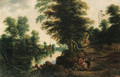 A river landscape with Christ healing the Paralytic, a village beyond - Lucas Van Uden