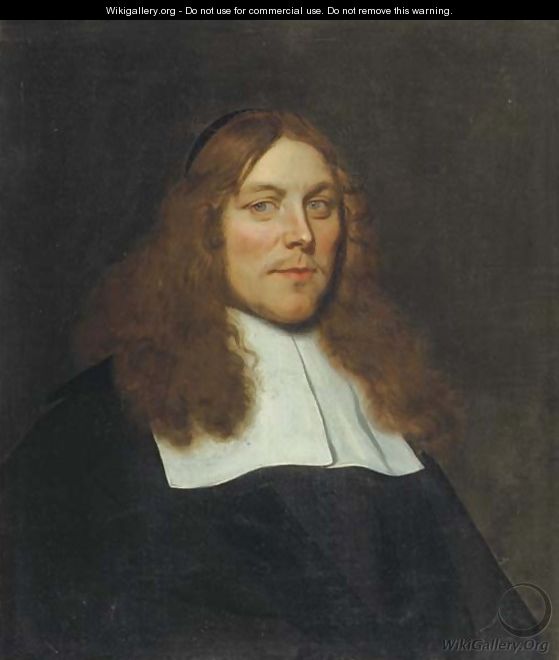 A portrait of a vicar, aged 34, bust-length, in a black costume with a white flat collar - Ludolf de Jongh