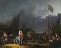 An elegant couple on a quay at night - Ludolf Backhuyzen