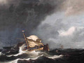 A wijdschip, sails reefed, as a storm approaches - Ludolf Backhuyzen