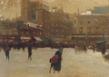 A Parisian street scene in winter - Luigi Loir