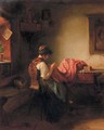 Young girl sewing - Ludwig Vollmar