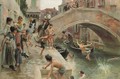 Figures on a Venetian canal - Ludwig Passini