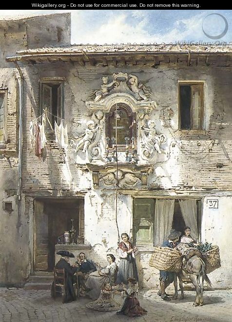 A Roman house with an edicola in a baroque surround - Ludwig Passini