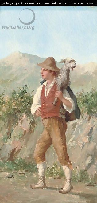 A young shepherd boy with a lamb - Luigi Scorrano