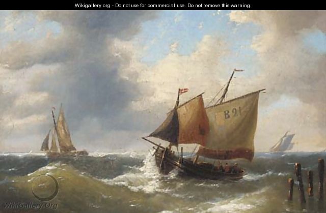 A Boulogne lugger offshore in a swell - Louis Verboeckhoven