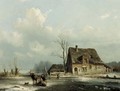 A horse-drawn-sledge on a frozen waterway - Louis Smets