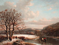 Figures crossing a frozen river - Louis Pierre Verwee