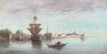 Vessels on the Venetian Lagoon, a capriccio - Louis Mayer