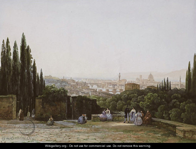 View of Florence from the Boboli Gardens with the Ponte Vecchio and the Palazzo Vecchio, and the dome of Santa Maria del Fiore - Eugène Isabey