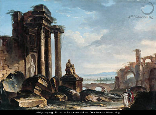 A capriccio of classical ruins with figures conversing in the foreground - Gustave Moreau