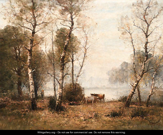 A wooded river landscape - Louis-Aime Japy