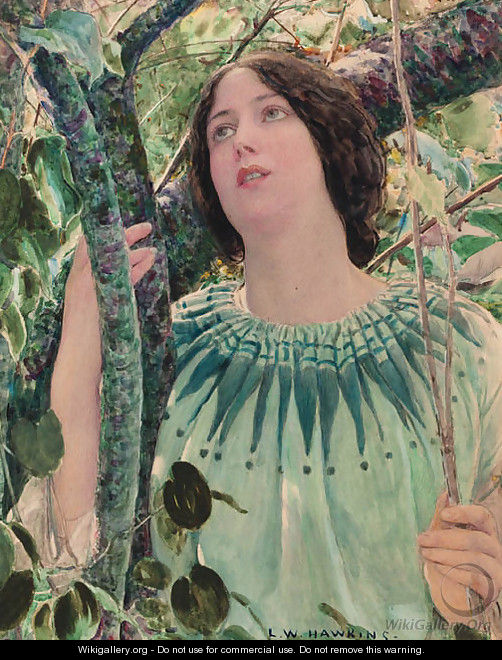 A young girl in a wood - Louis Welden Hawkins